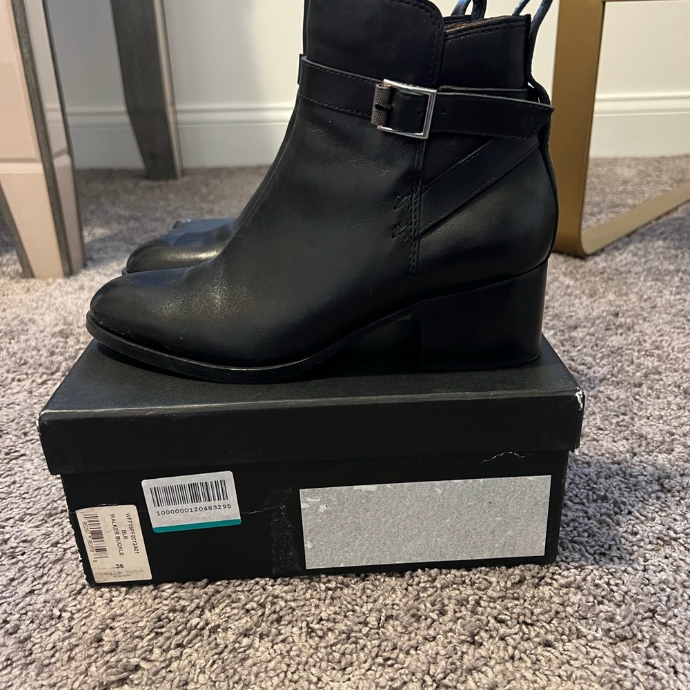 Rag & Bone walker Buckle Leather Booties Black Size 36 (6) - Picture 2 of 7